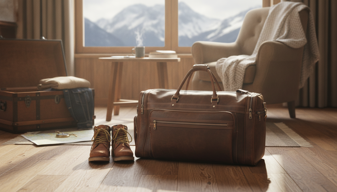 Cowhide Leather Men’s Travel Duffel: Large Weekend Tote
